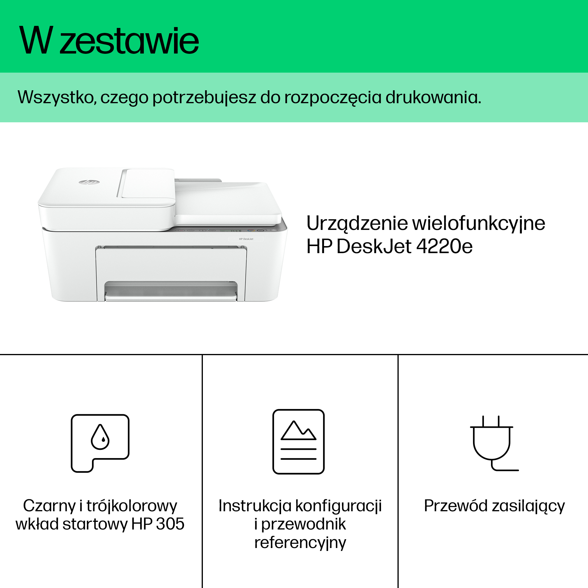 HP DeskJet 4220e All-in-One, urządzenie wielofunkcyjne – Wi-Fi, LAN, USB